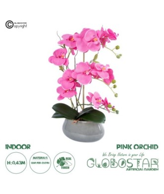 GloboStar® Artificial Garden PINK ORCHID 21121 Διακοσμητικό Φυτό Έντονο Ροζ Ορχιδέα Υ43cm